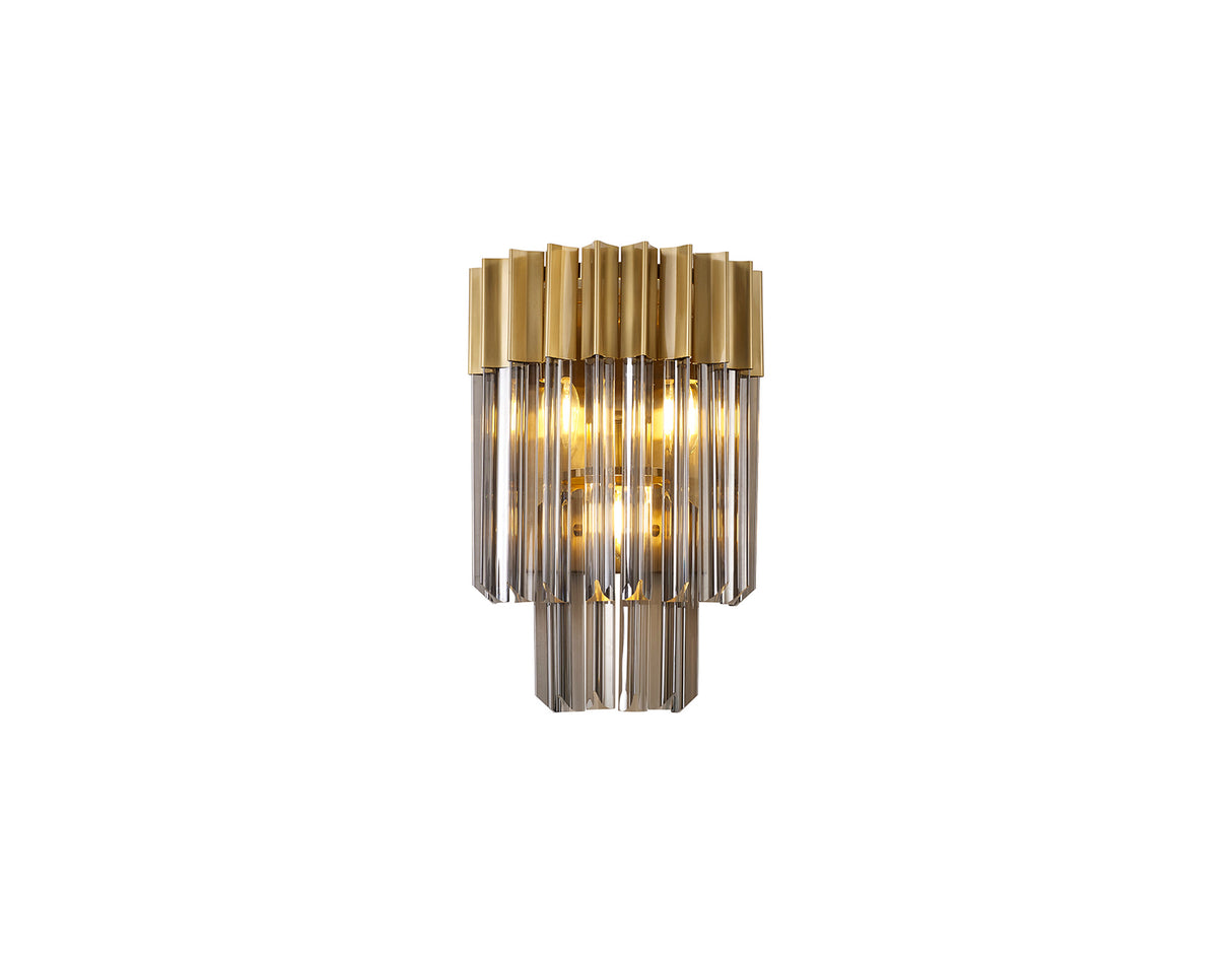 Longhorn 27.5 x H41cm Wall 3 Light E14, Brass / Smoke Sculpted Glass