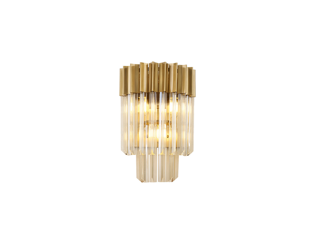 Longhorn 27.5 x H41cm Wall 3 Light E14, Brass / Cognac Sculpted Glass