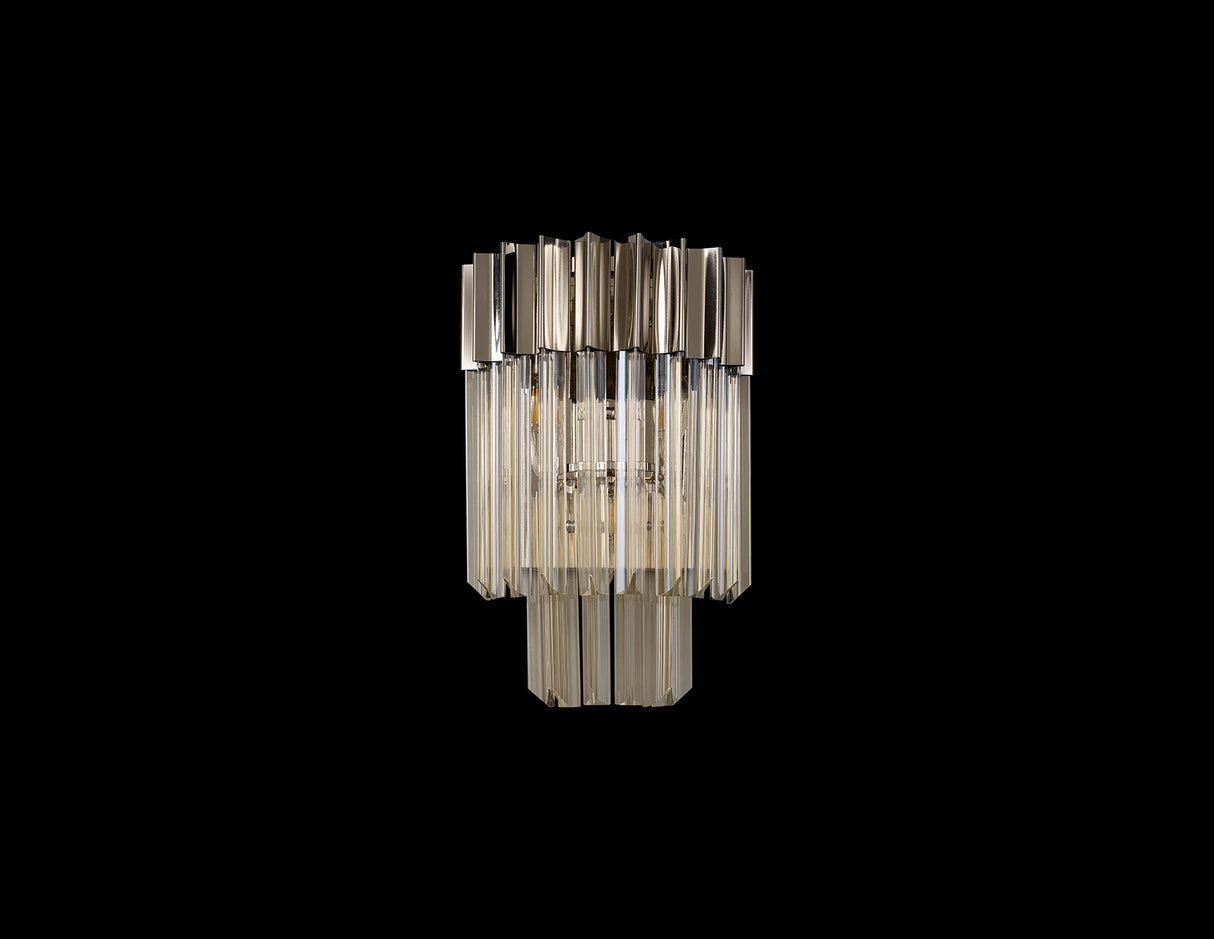 Longhorn 27.5 x H41cm Wall 3 Light E14, Polished Nickel / Cognac Sculpted Glass