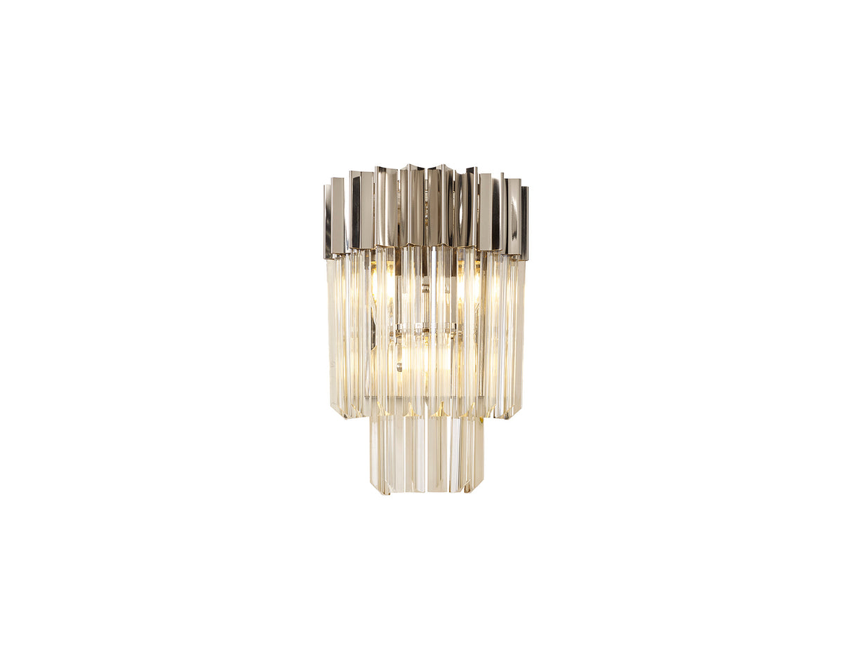 Longhorn 27.5 x H41cm Wall 3 Light E14, Polished Nickel / Cognac Sculpted Glass