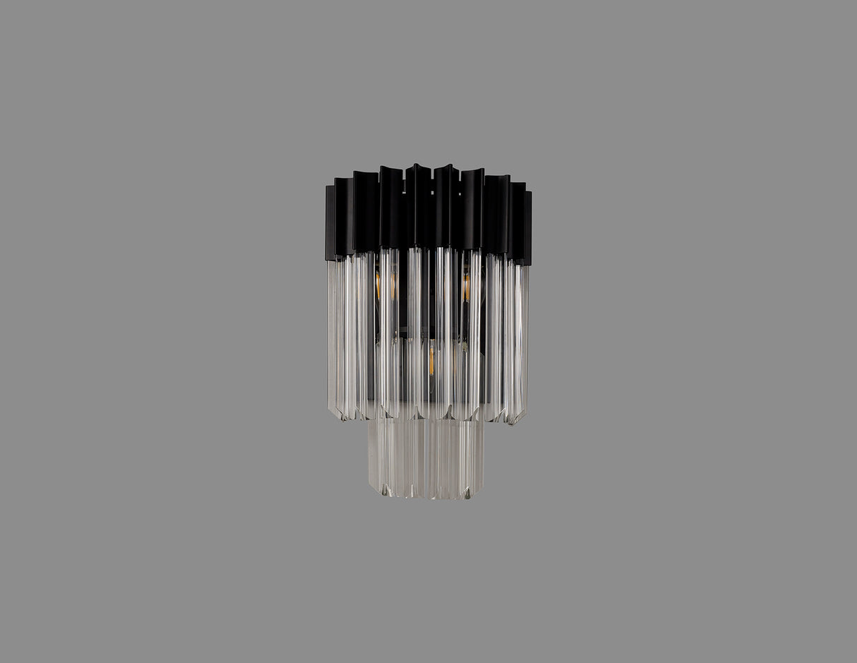 Longhorn 27.5 x H41cm Wall 3 Light E14, Matt Black / Clear Sculpted Glass