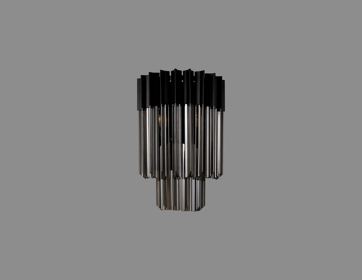 Longhorn 27.5 x H41cm Wall 3 Light E14, Matt Black / Smoke Sculpted Glass