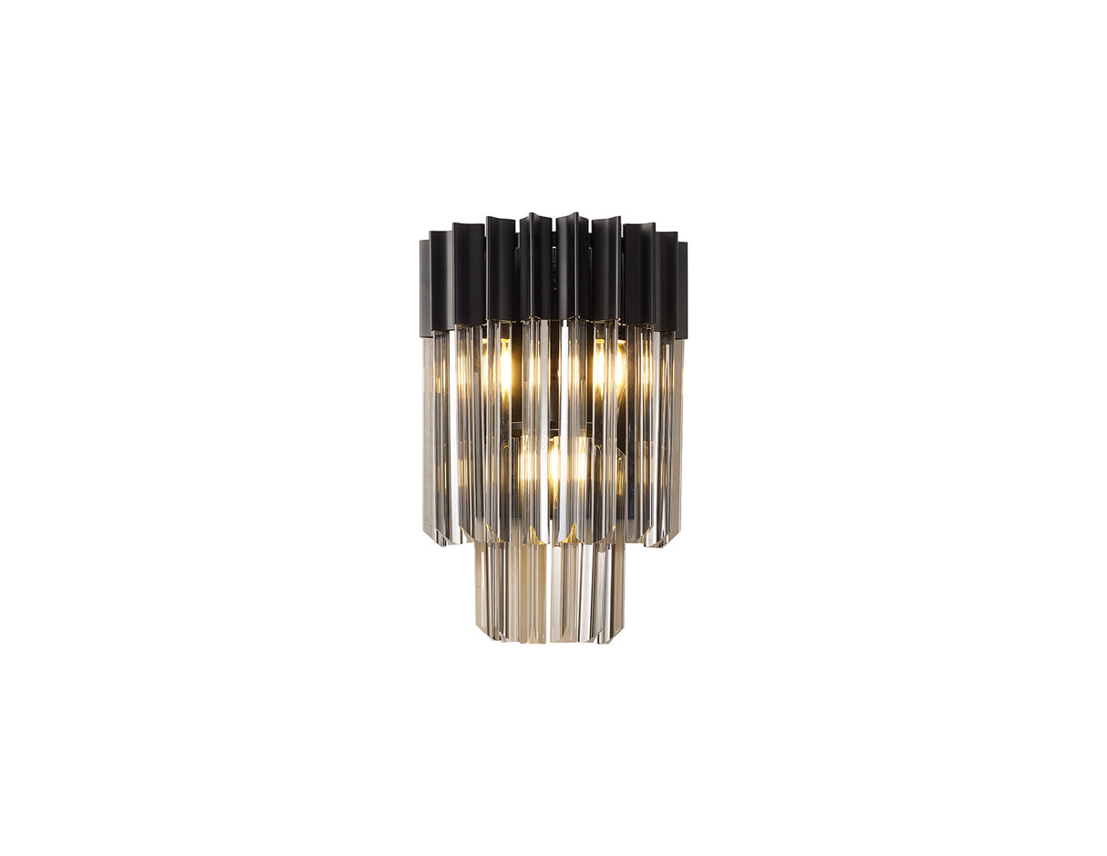 Longhorn 27.5 x H41cm Wall 3 Light E14, Matt Black / Smoke Sculpted Glass
