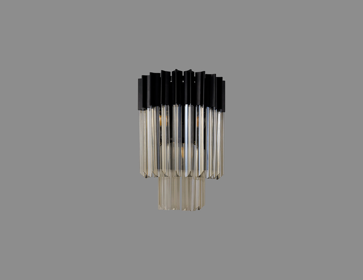 Longhorn 27.5 x H41cm Wall 3 Light E14, Matt Black / Cognac Sculpted Glass