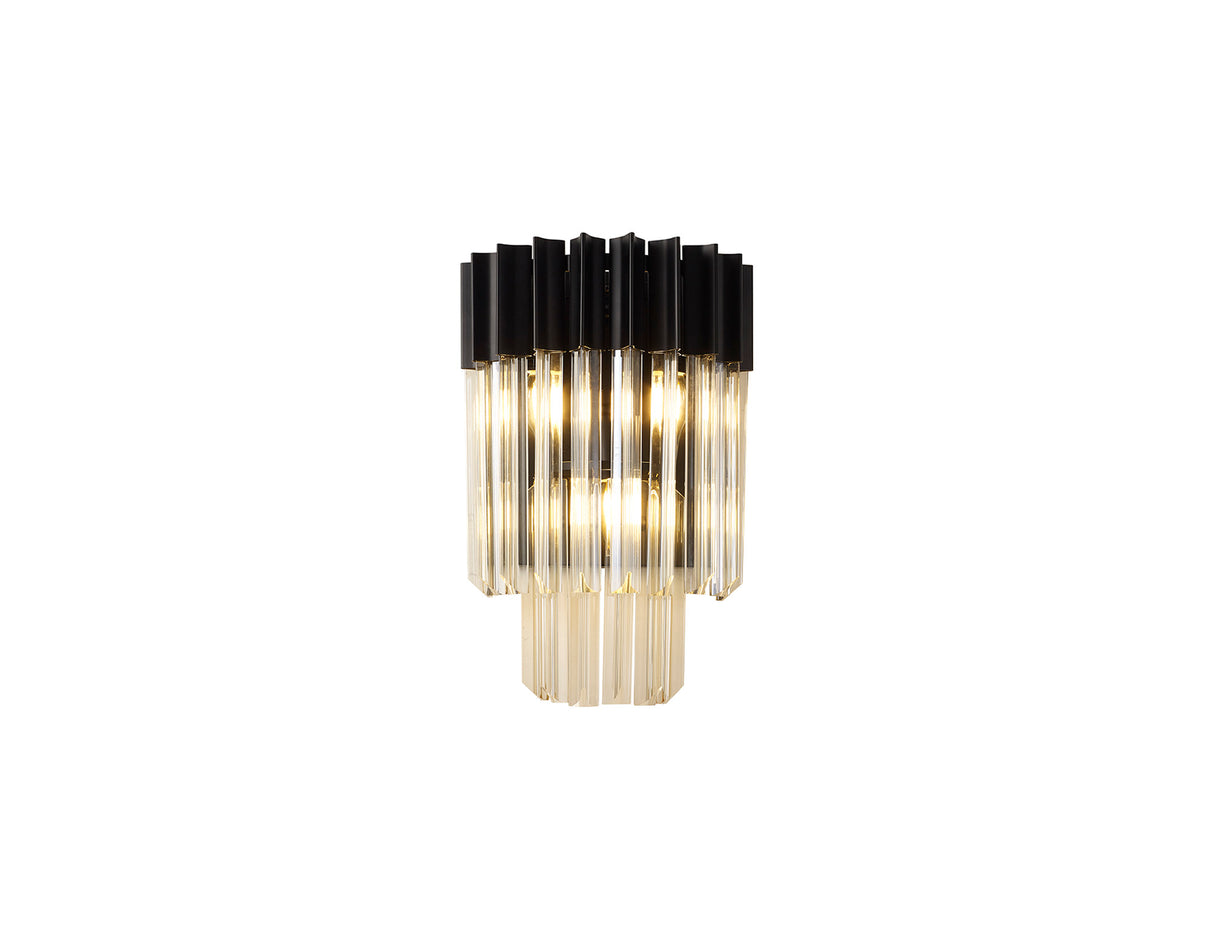 Longhorn 27.5 x H41cm Wall 3 Light E14, Matt Black / Cognac Sculpted Glass