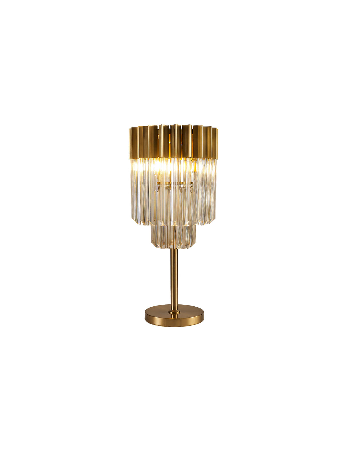 Longhorn 30 x H65cm Table Lamp 3 Light E14, Brass / Cognac Sculpted Glass