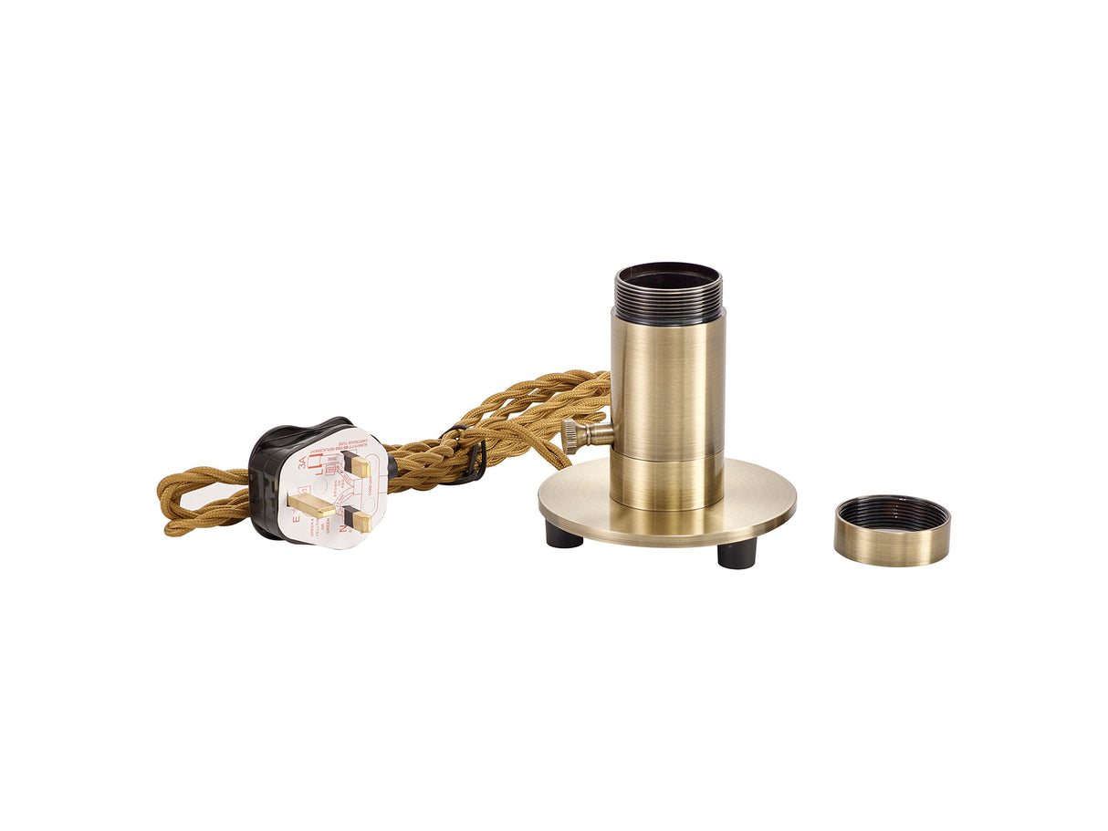 Robson Table Lamp 1 Light, Antique Brass With Golden Brown Braided Twisted Cable, E27 (Max 60W), Suitable For Shades & Cages