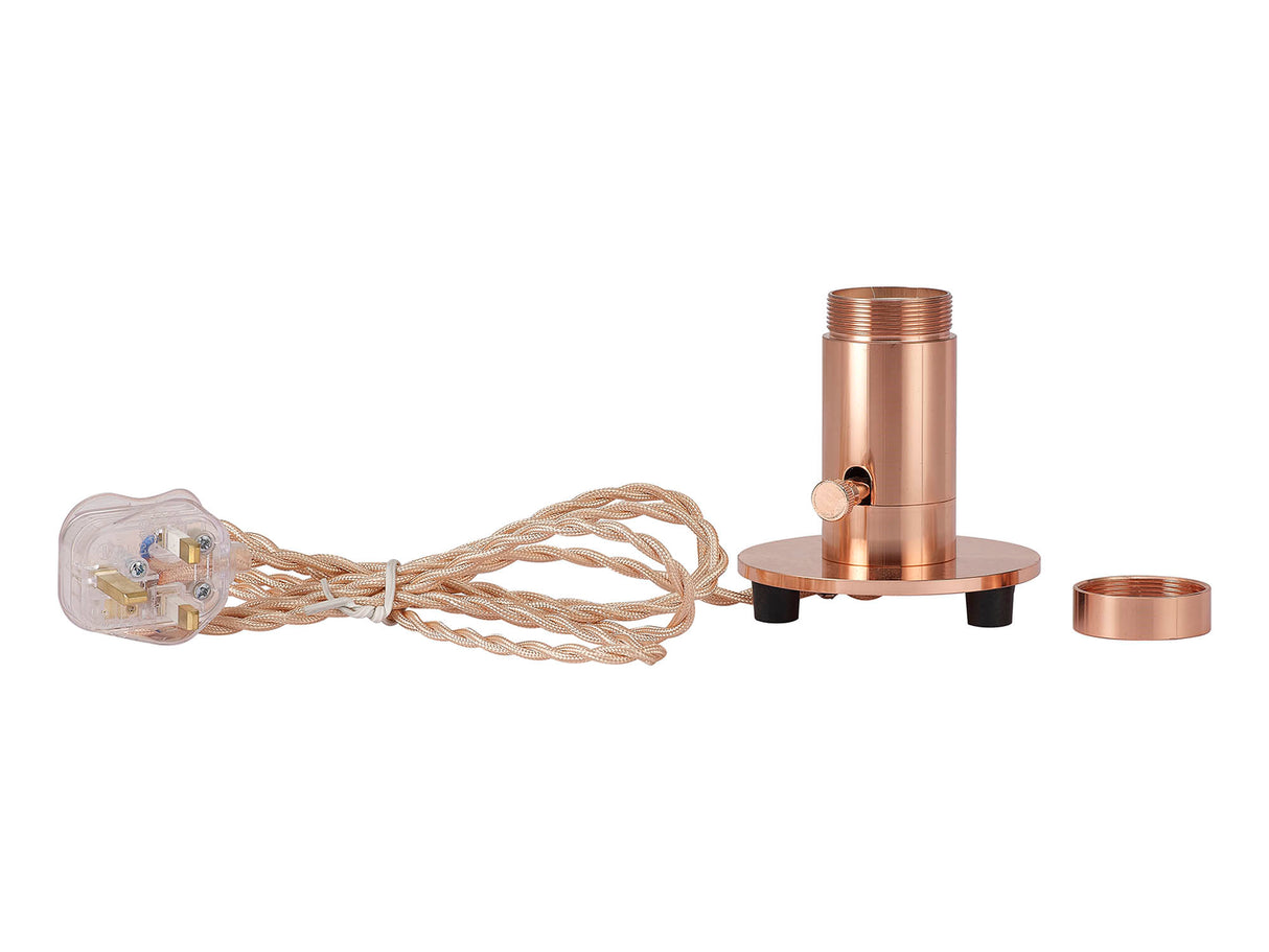 Robson Table Lamp 1 Light, Rose Gold With Rose Gold Braided Twisted Cable, E27 (Max 60W), Suitable For Shades & Cages