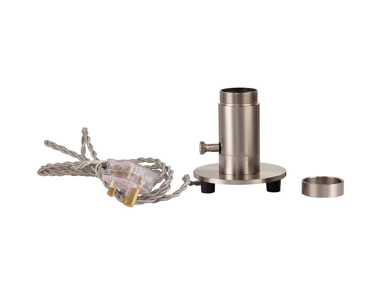 Robson Table Lamp 1 Light, Brushed Nickel With Silver Braided Twisted Cable, E27 (Max 60W), Suitable For Shades & Cages