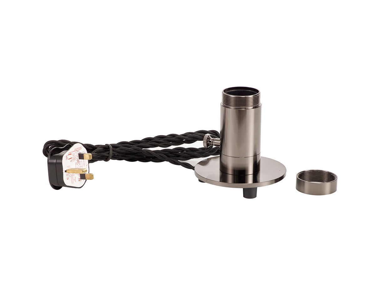 Robson Table Lamp 1 Light, Black Chrome With Black Braided Twisted Cable, E27 (Max 60W), Suitable For Shades & Cages