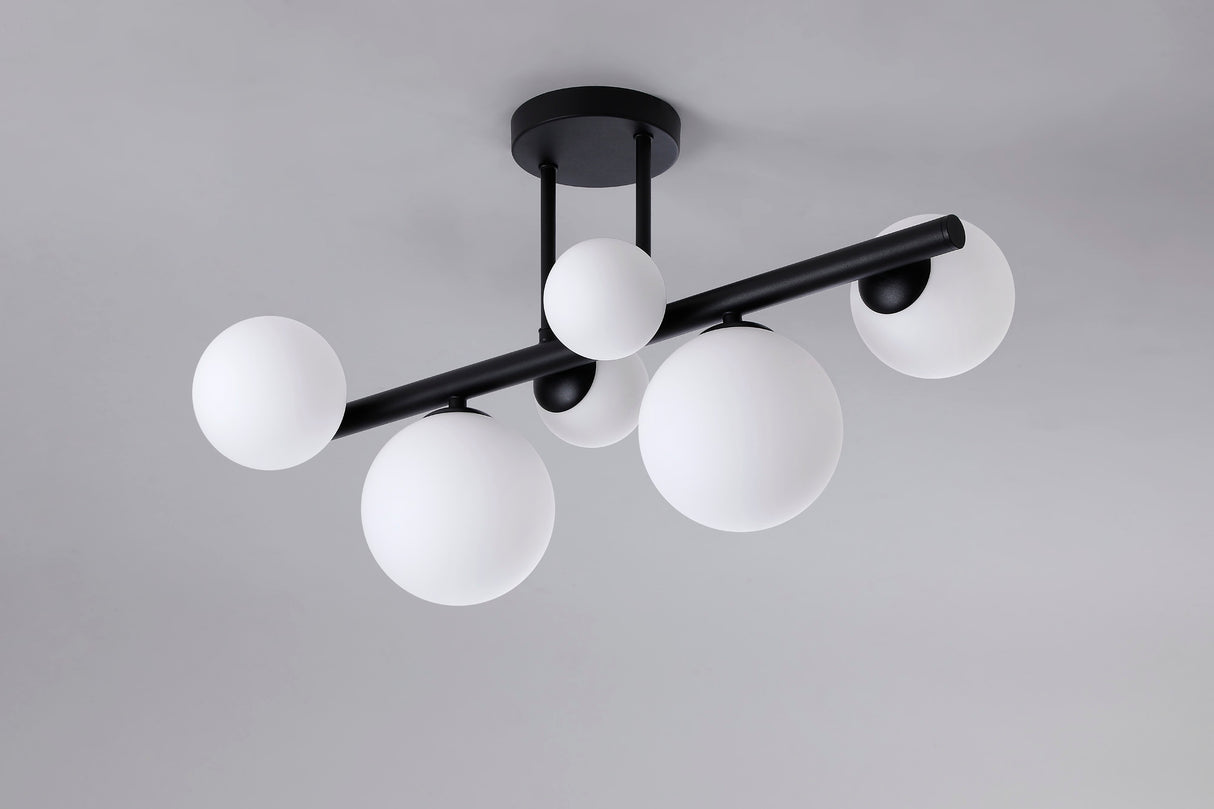 Ferguson Semi Flush Ceiling Light, 6 x G9, Satin Black, Opal Glass