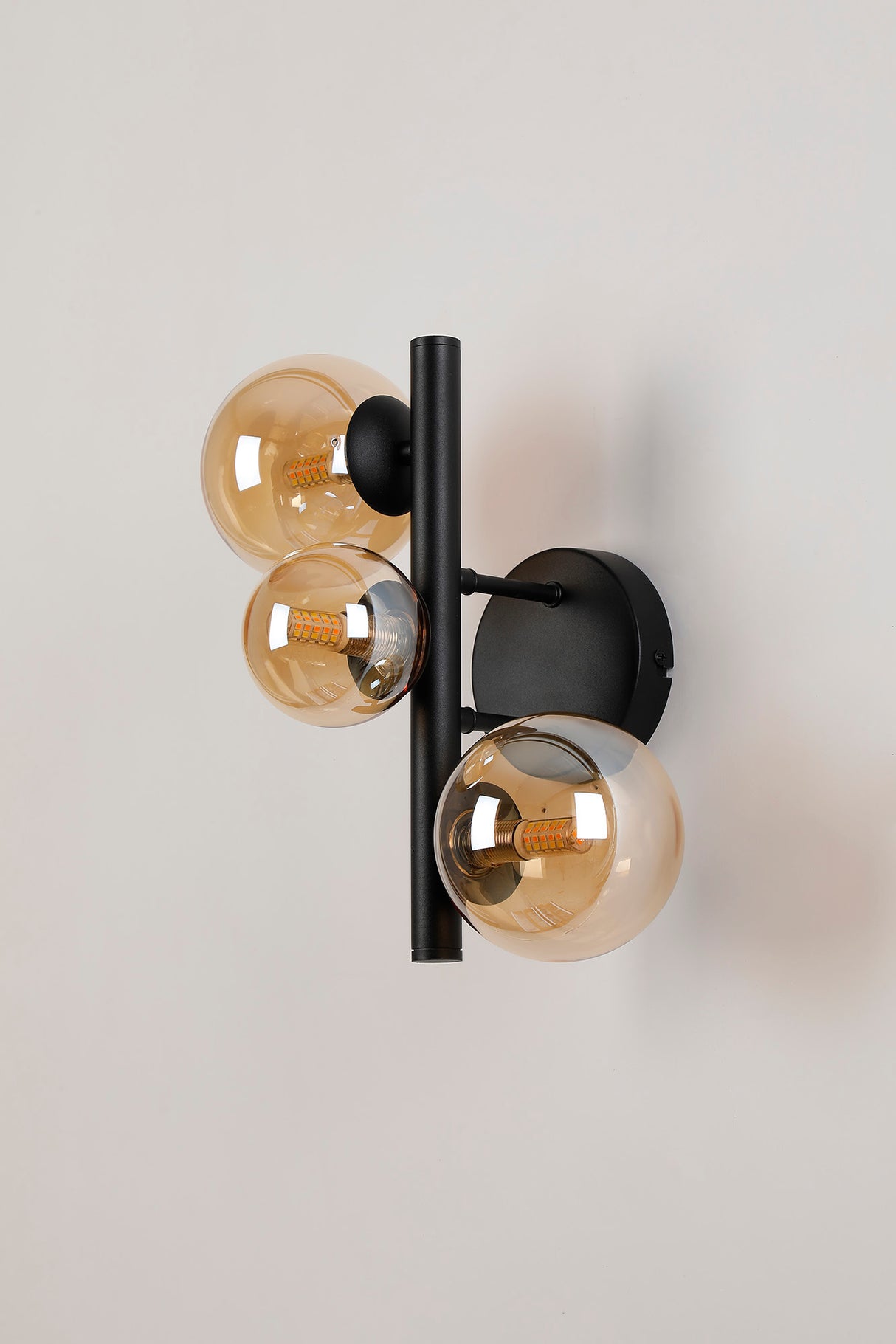 Ferguson Wall Lamp, 3 x G9, Satin Black, Amber Plated Glass