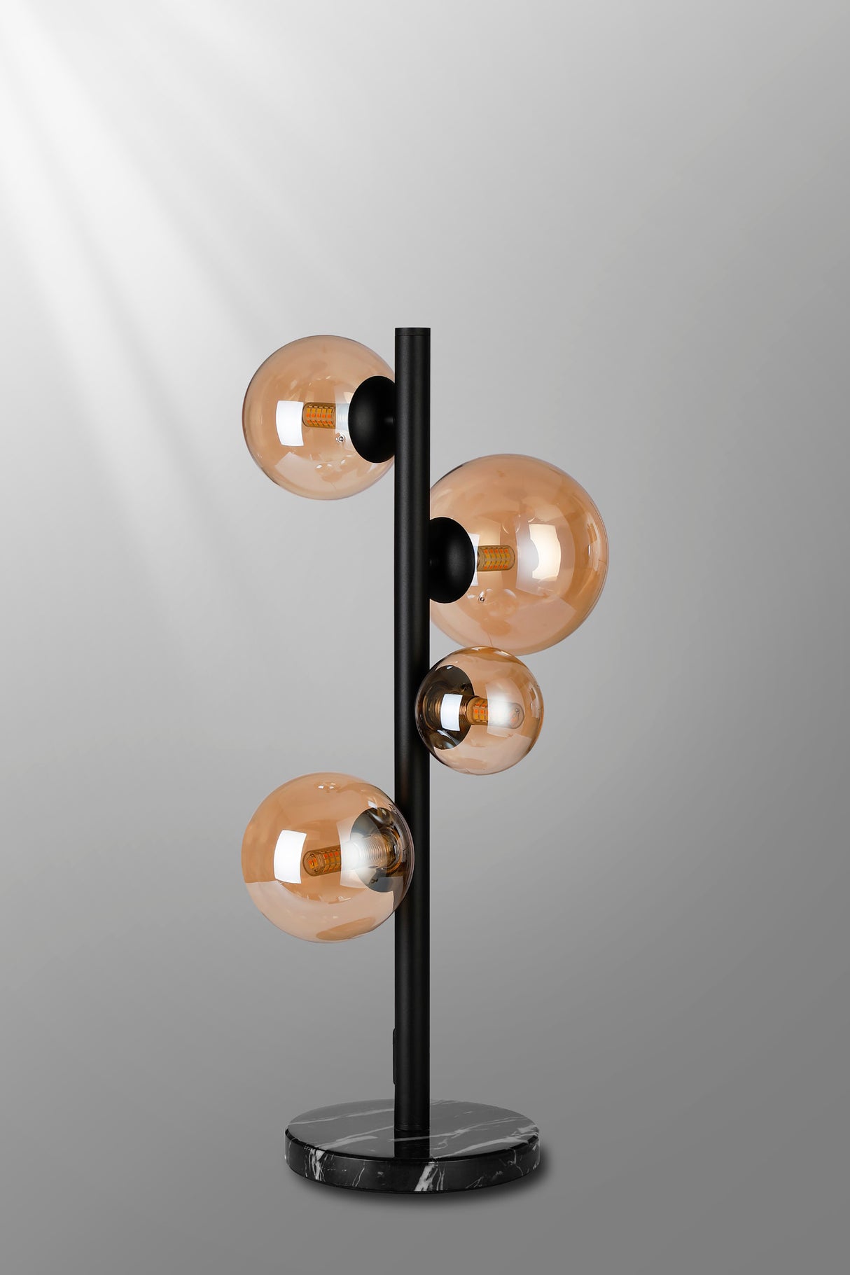 Ferguson Table Lamp, 4 x G9, Satin Black, Amber Plated Glass