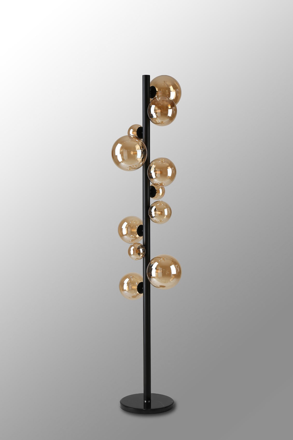 Ferguson Floor Lamp, 11 x G9, Satin Black, Amber Plated Glass