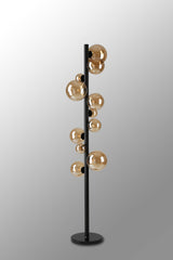 Ferguson Floor Lamp, 11 x G9, Satin Black, Amber Plated Glass