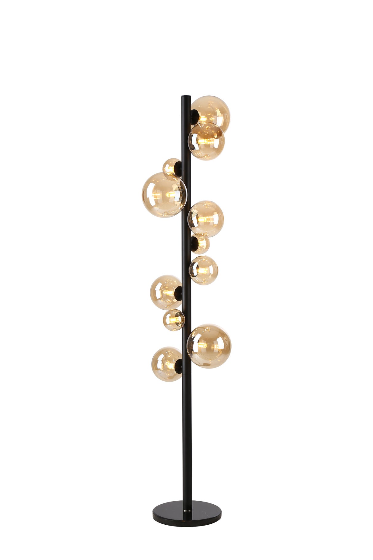 Ferguson Floor Lamp, 11 x G9, Satin Black, Amber Plated Glass