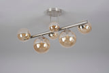 Ferguson Semi Flush Ceiling Light, 6 x G9, Satin Nickel, Amber Plated Glass