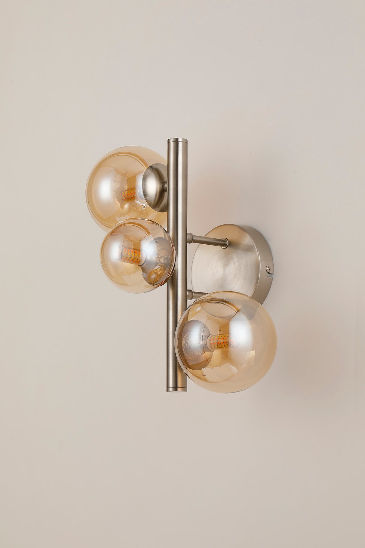 Ferguson Wall Lamp, 3 x G9, Satin Nickel, Amber Plated Glass