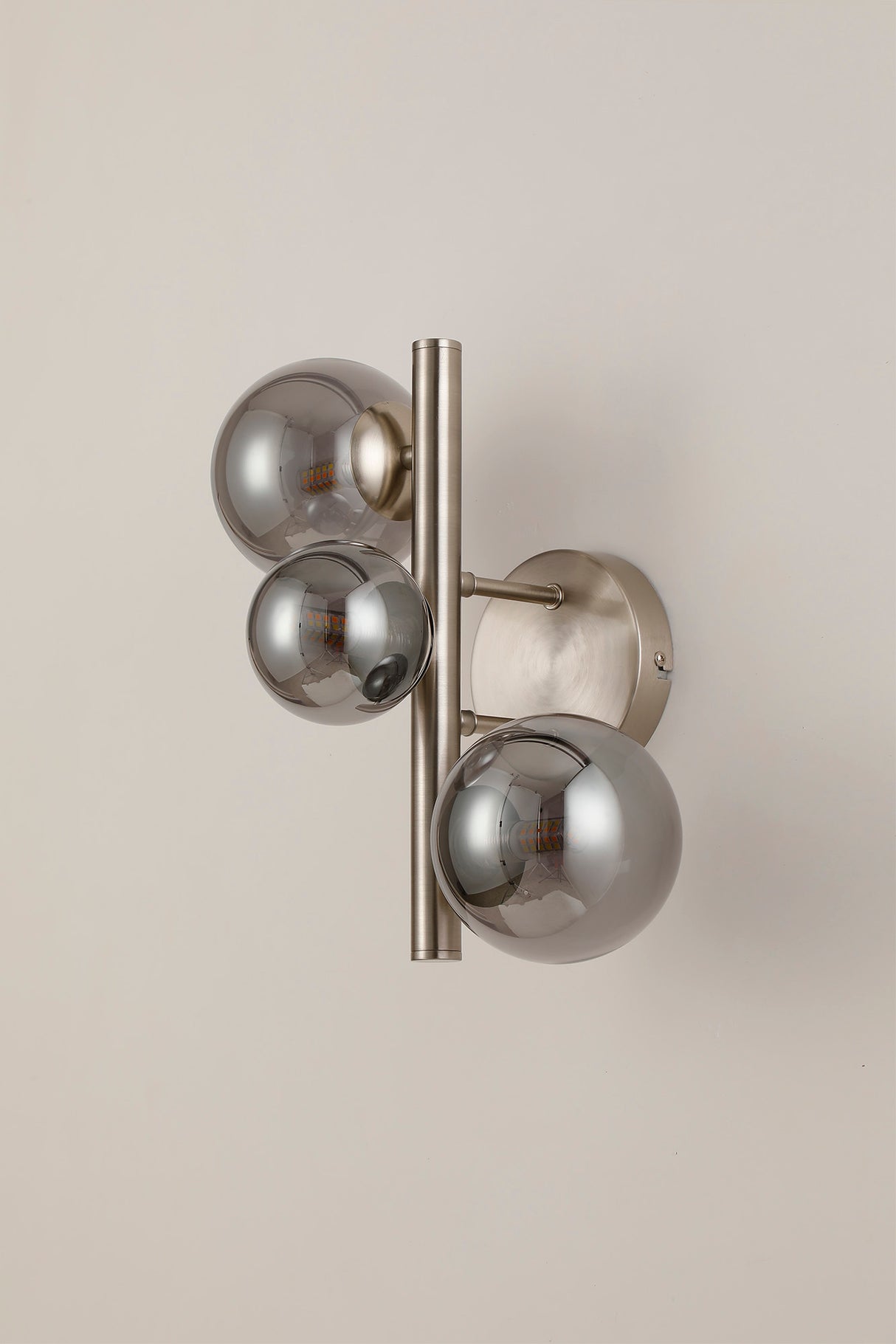 Ferguson Wall Lamp, 3 x G9, Satin Nickel, Smoke Plated Glass