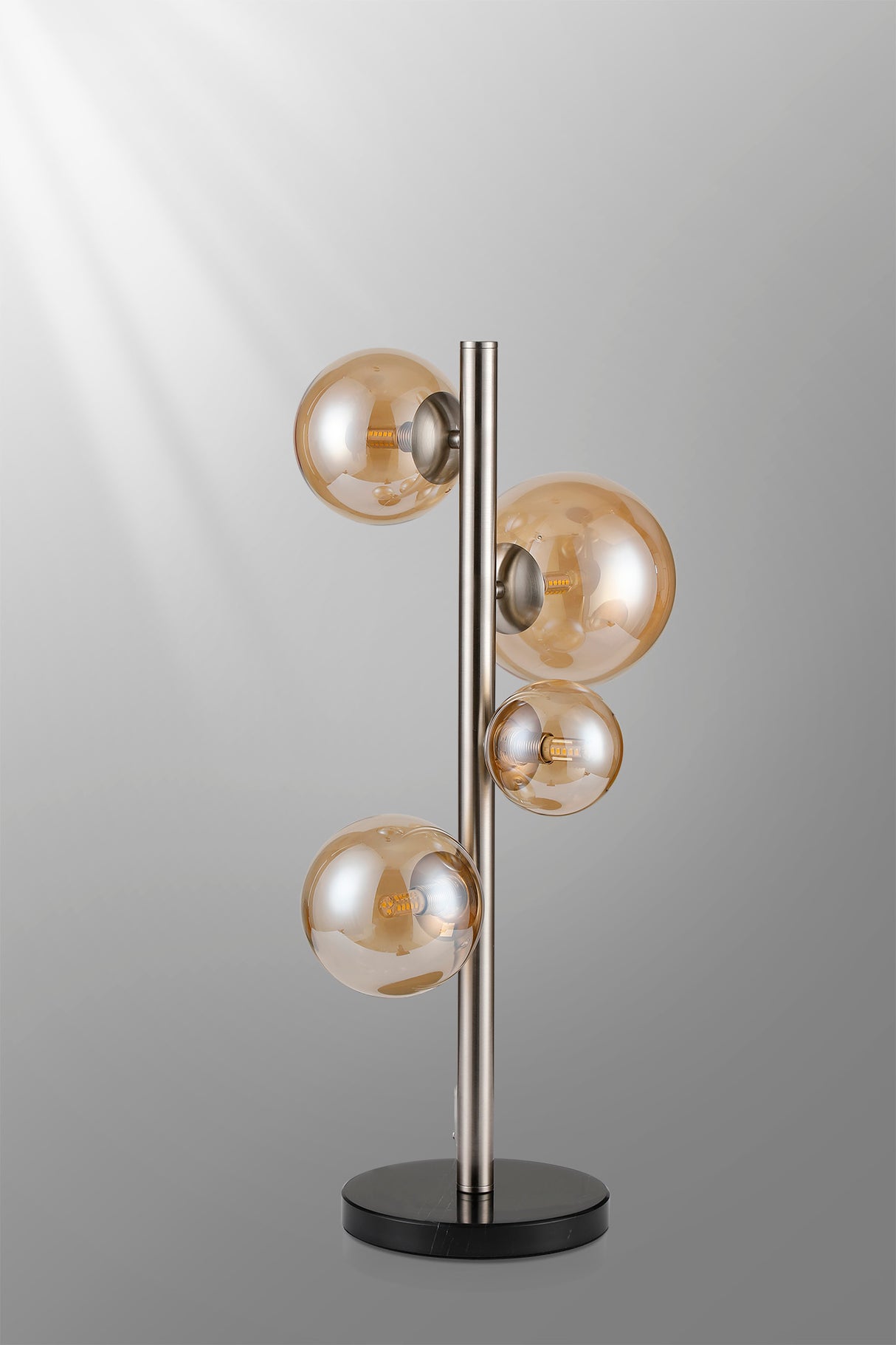 Ferguson Table Lamp, 4 x G9, Satin Nickel, Amber Plated Glass