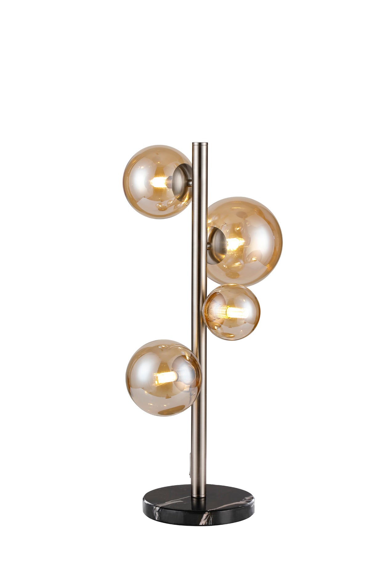 Ferguson Table Lamp, 4 x G9, Satin Nickel, Amber Plated Glass