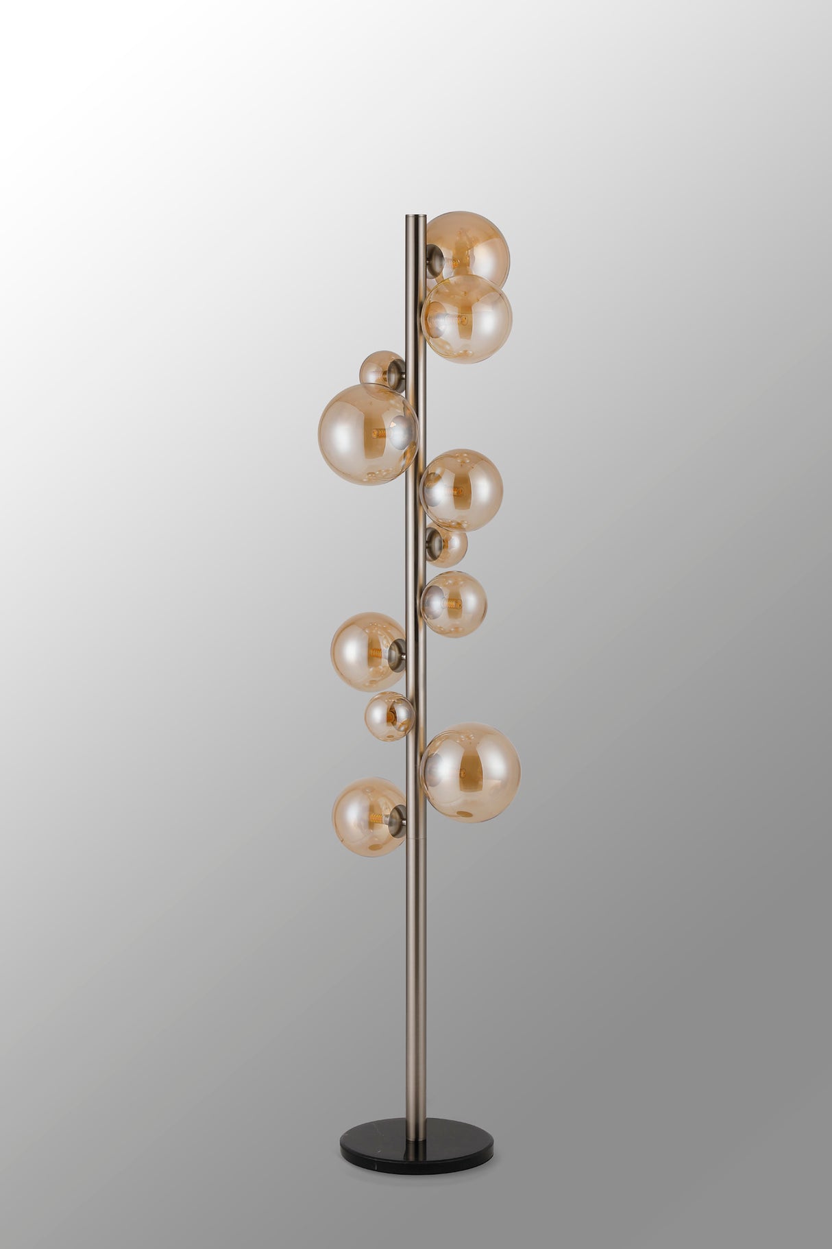 Ferguson Floor Lamp, 11 x G9, Satin Nickel, Amber Plated Glass