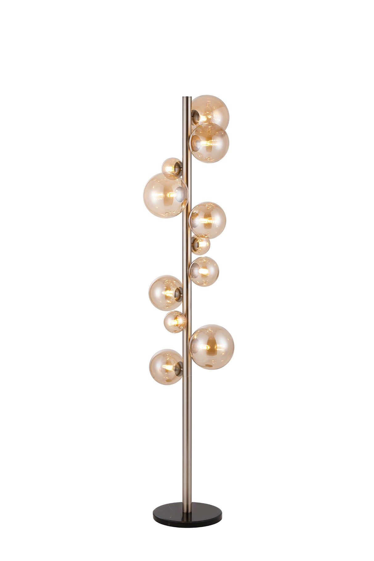 Ferguson Floor Lamp, 11 x G9, Satin Nickel, Amber Plated Glass