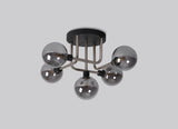 Gayle Flush Ceiling, 5 Light G9, Graphite / Satin Nickel / Smoke Glass