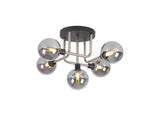 Gayle Flush Ceiling, 5 Light G9, Graphite / Satin Nickel / Smoke Glass