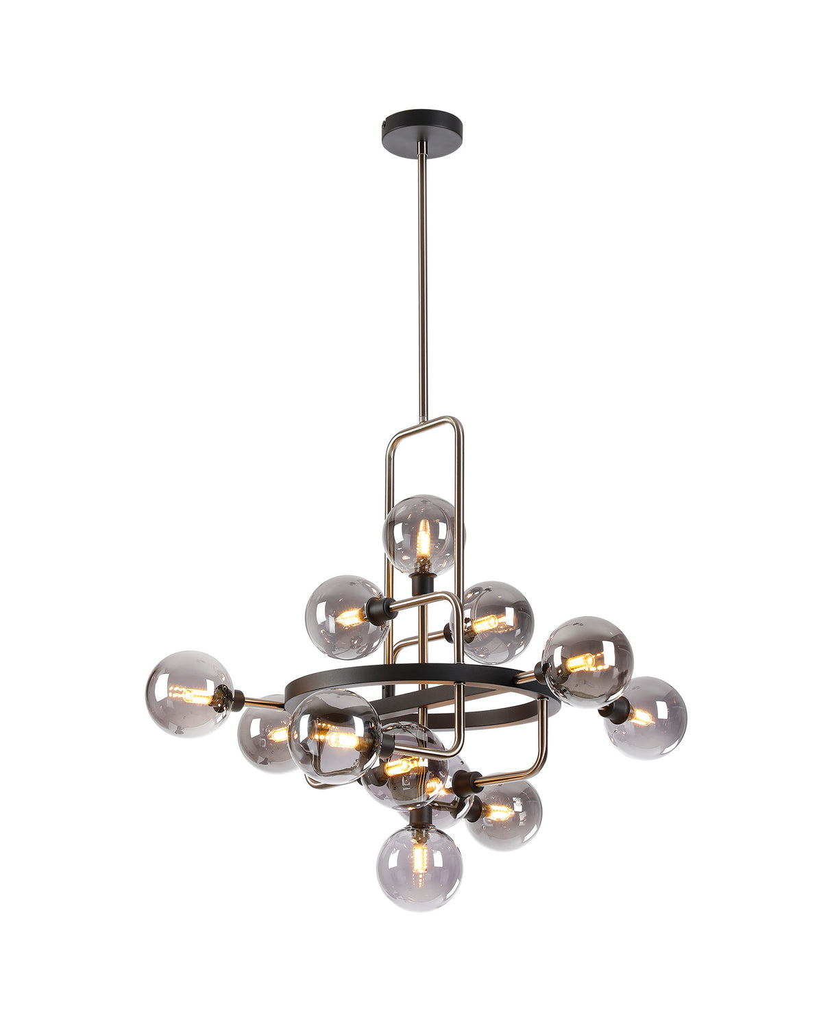 Gayle Fixed Pendant, 12 Light G9, Graphite / Satin Nickel / Smoke Glass