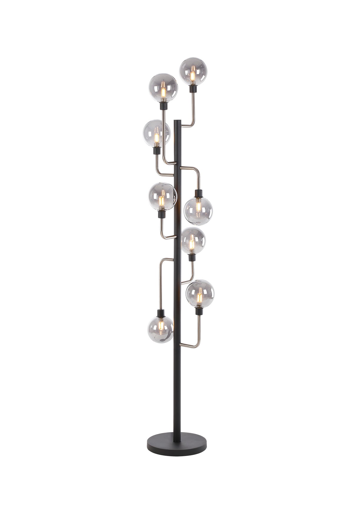 Gayle Floor Lamp, 8 Light G9, Graphite / Satin Nickel / Smoke Glass