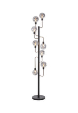 Gayle Floor Lamp, 8 Light G9, Graphite / Satin Nickel / Smoke Glass