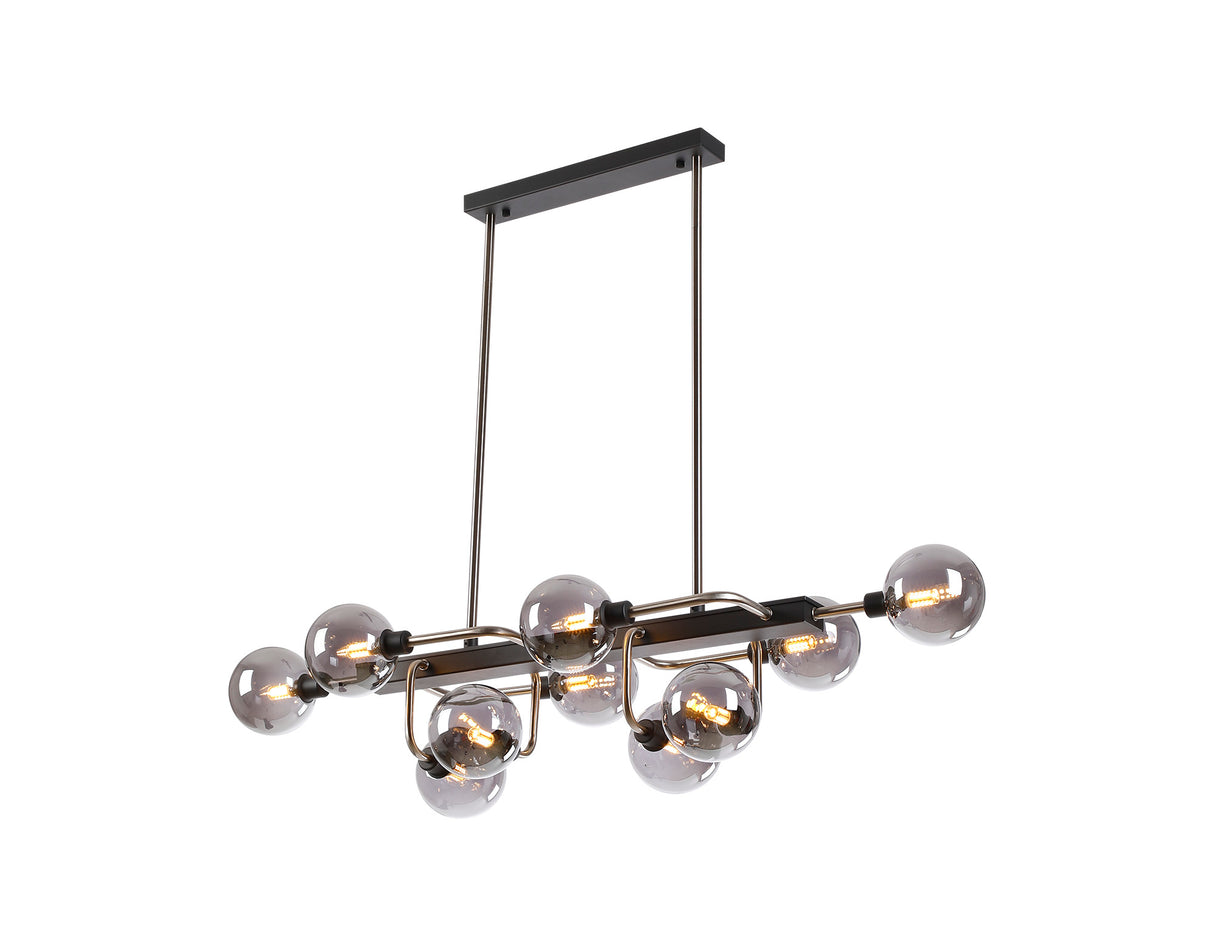 Gayle Fixed Pendant Ceiling, 10 Light G9, Graphite / Satin Nickel / Smoke Glass