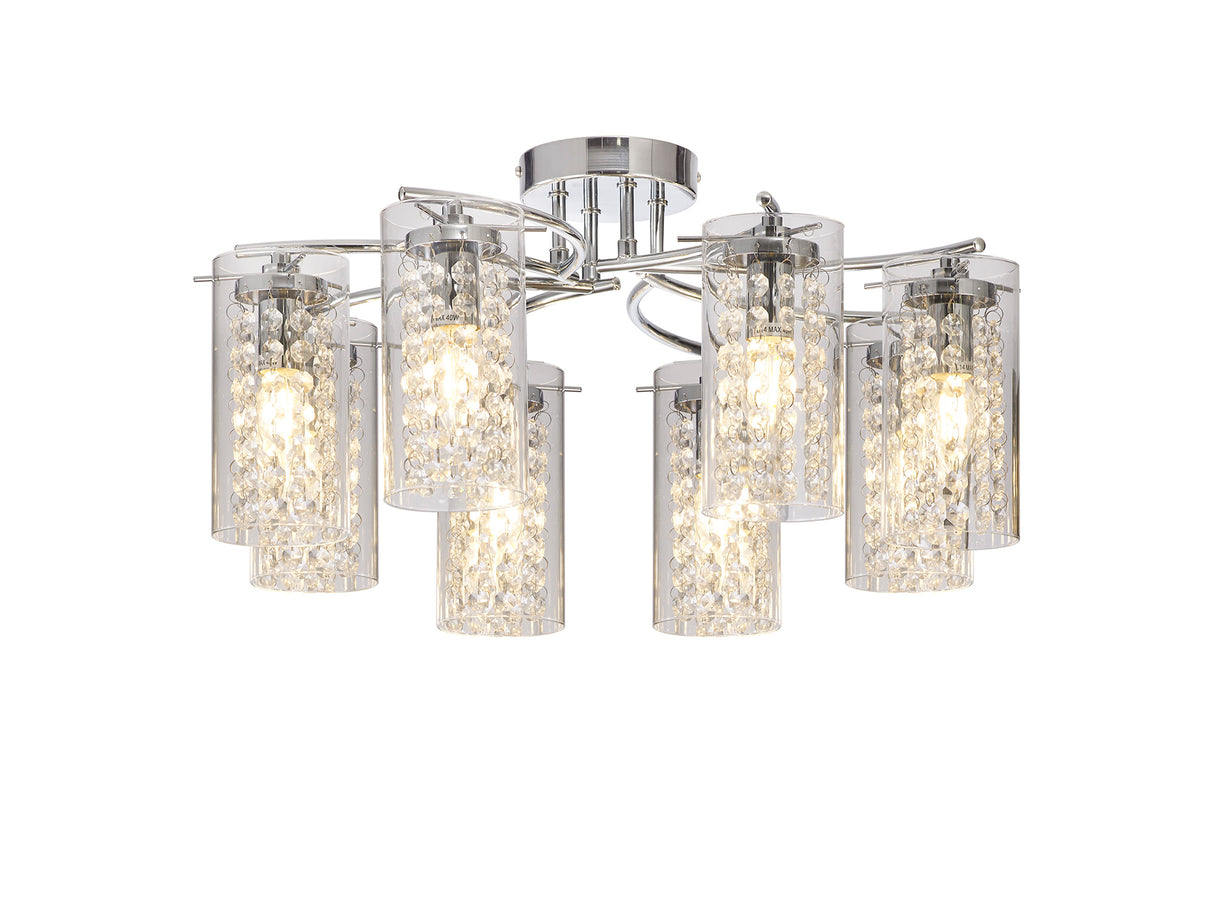 Prudhoe Semi Flush Light, 8 x E14, Polished Chrome / Crystal / Glass