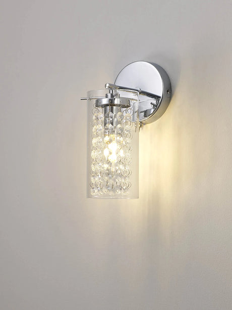 Prudhoe Wall Lamp Switched, 1 x E14, Polished Chrome/Crystal/Glass