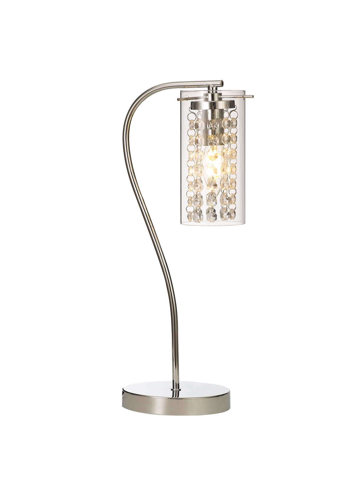 Prudhoe Table Lamp Switched, 1 x E14, Polished Chrome / Crystal / Glass
