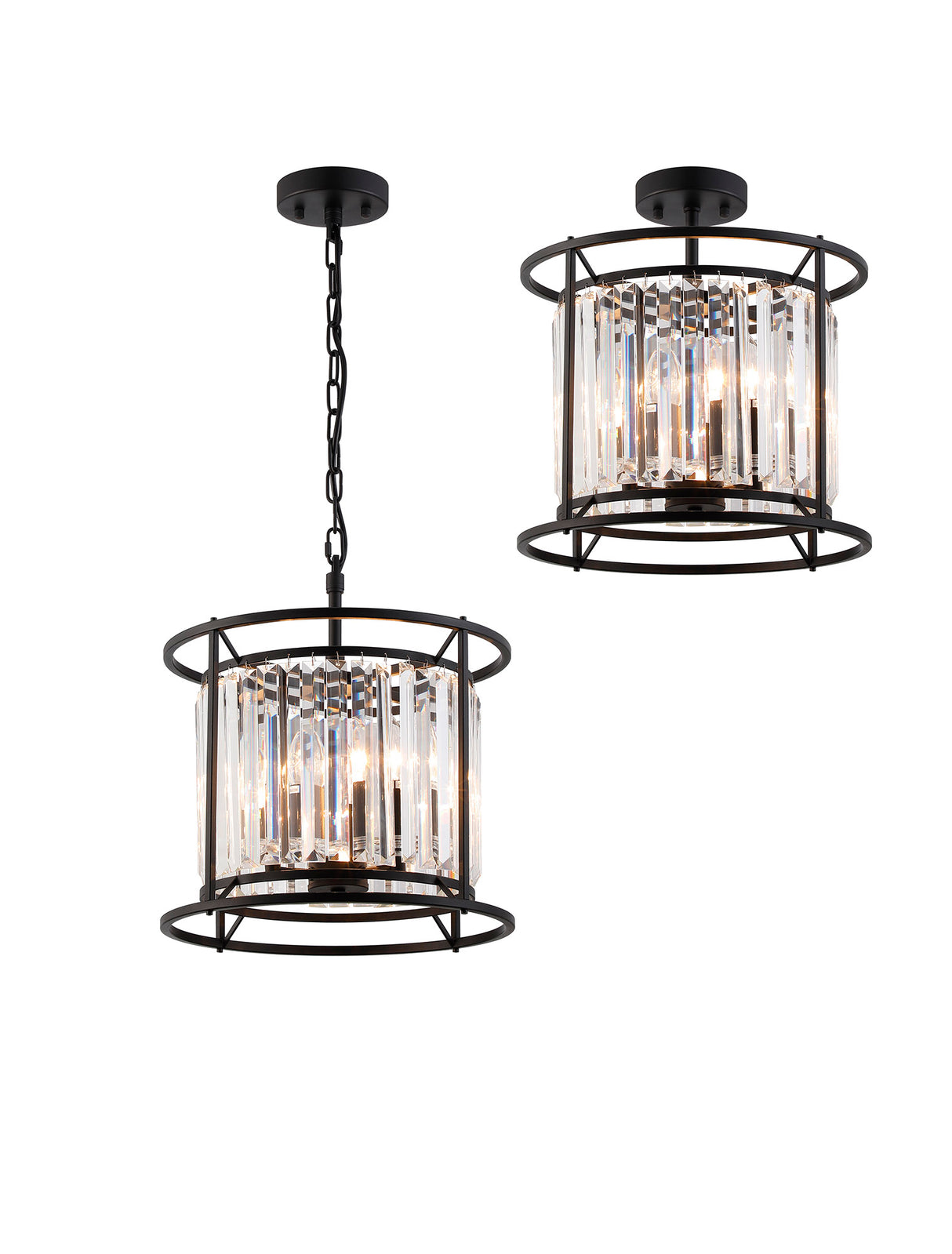 Buckley Pendant / Semi Ceiling Convertible, 3 x E14, Satin Black / Clear