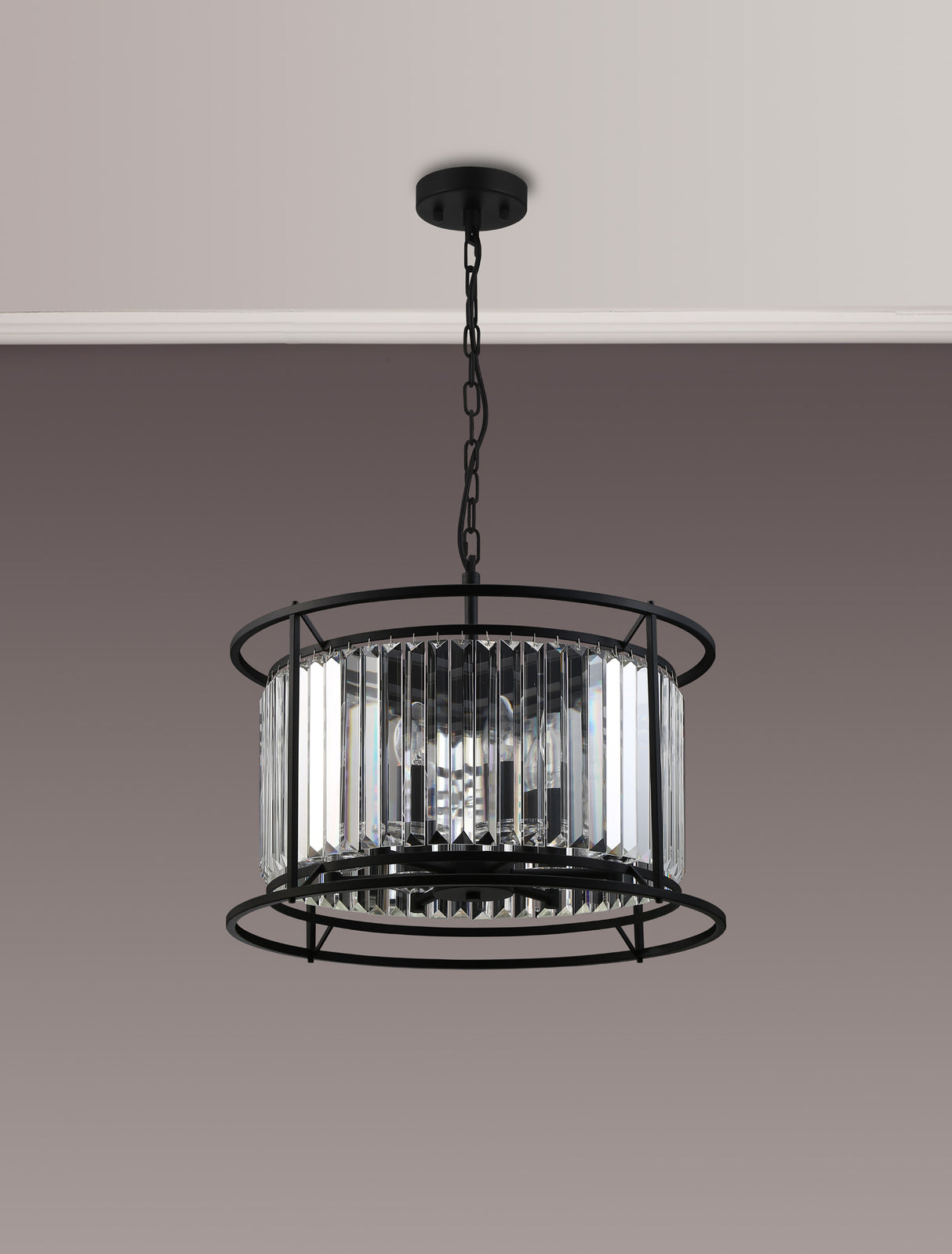 Buckley Pendant / Semi Ceiling Convertible, 6 x E14, Satin Black / Clear