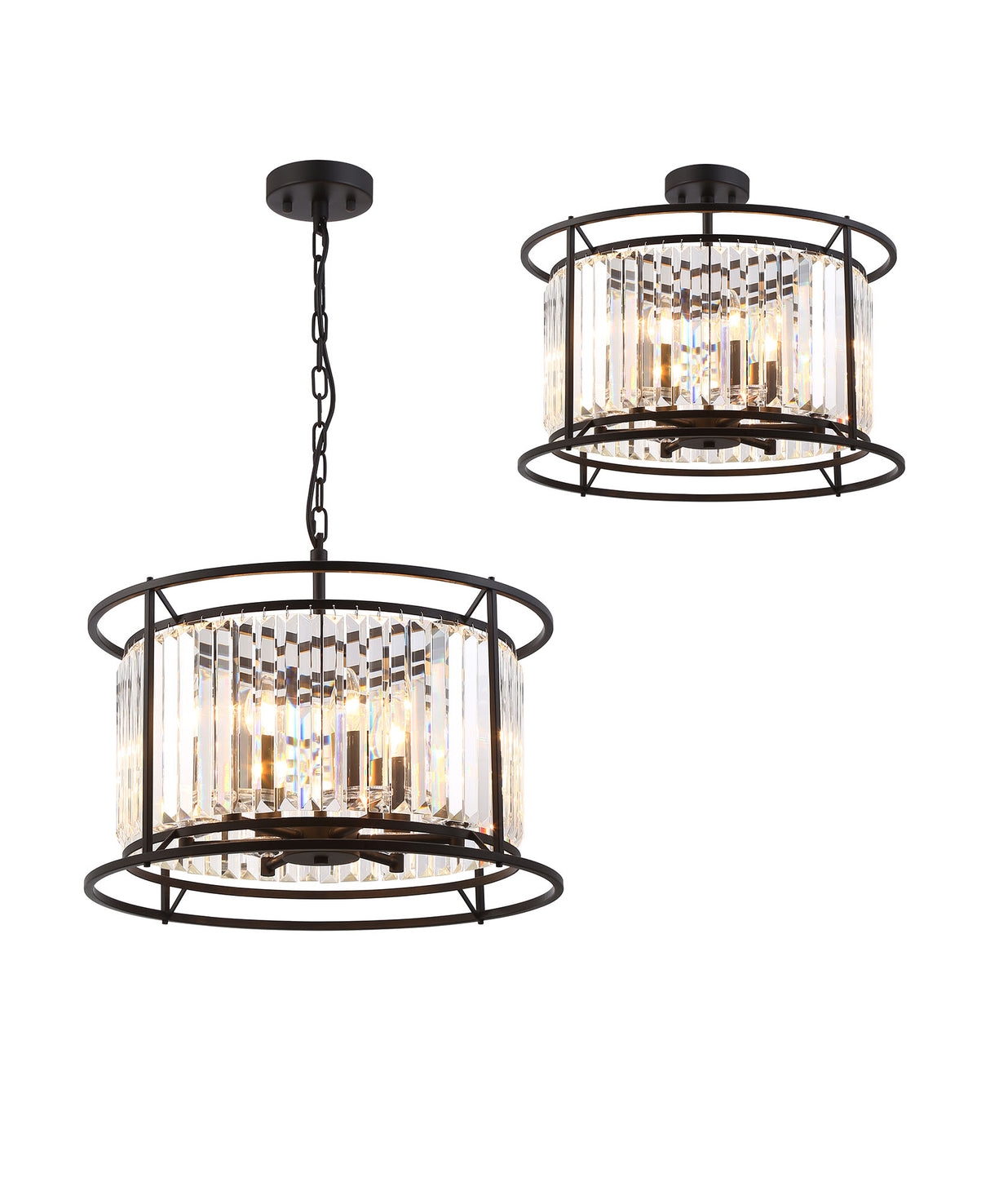 Buckley Pendant / Semi Ceiling Convertible, 6 x E14, Satin Black / Clear