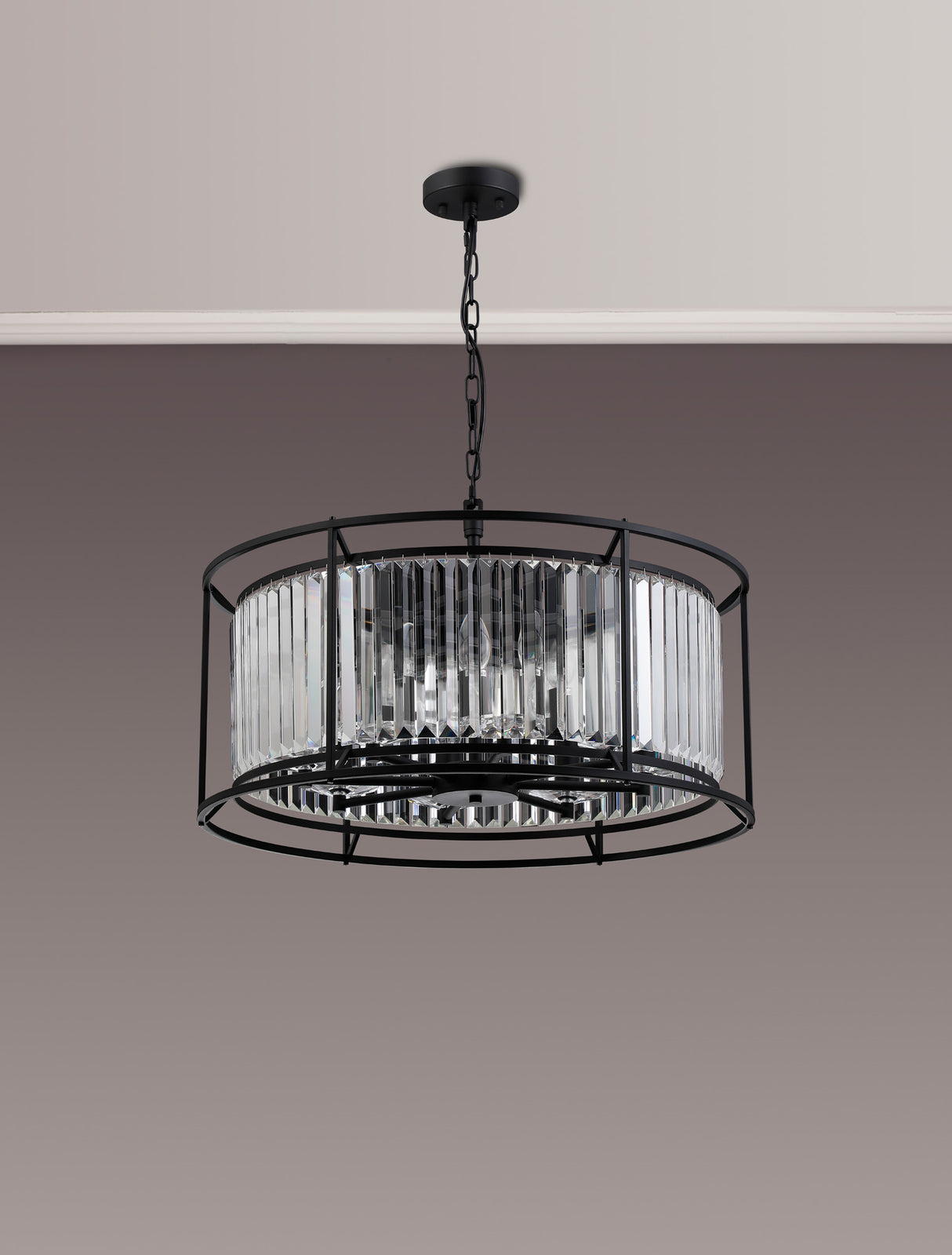 Buckley Pendant / Semi Ceiling Convertible, 8 x E14, Satin Black / Clear