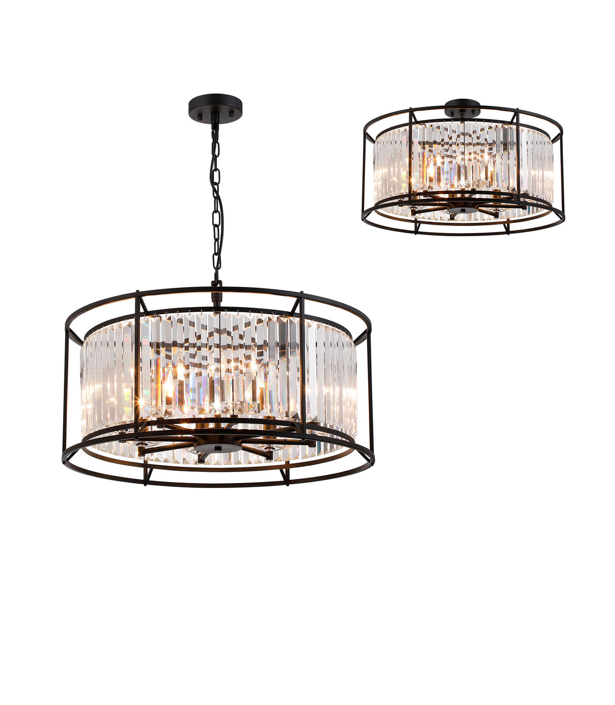 Buckley Pendant / Semi Ceiling Convertible, 8 x E14, Satin Black / Clear
