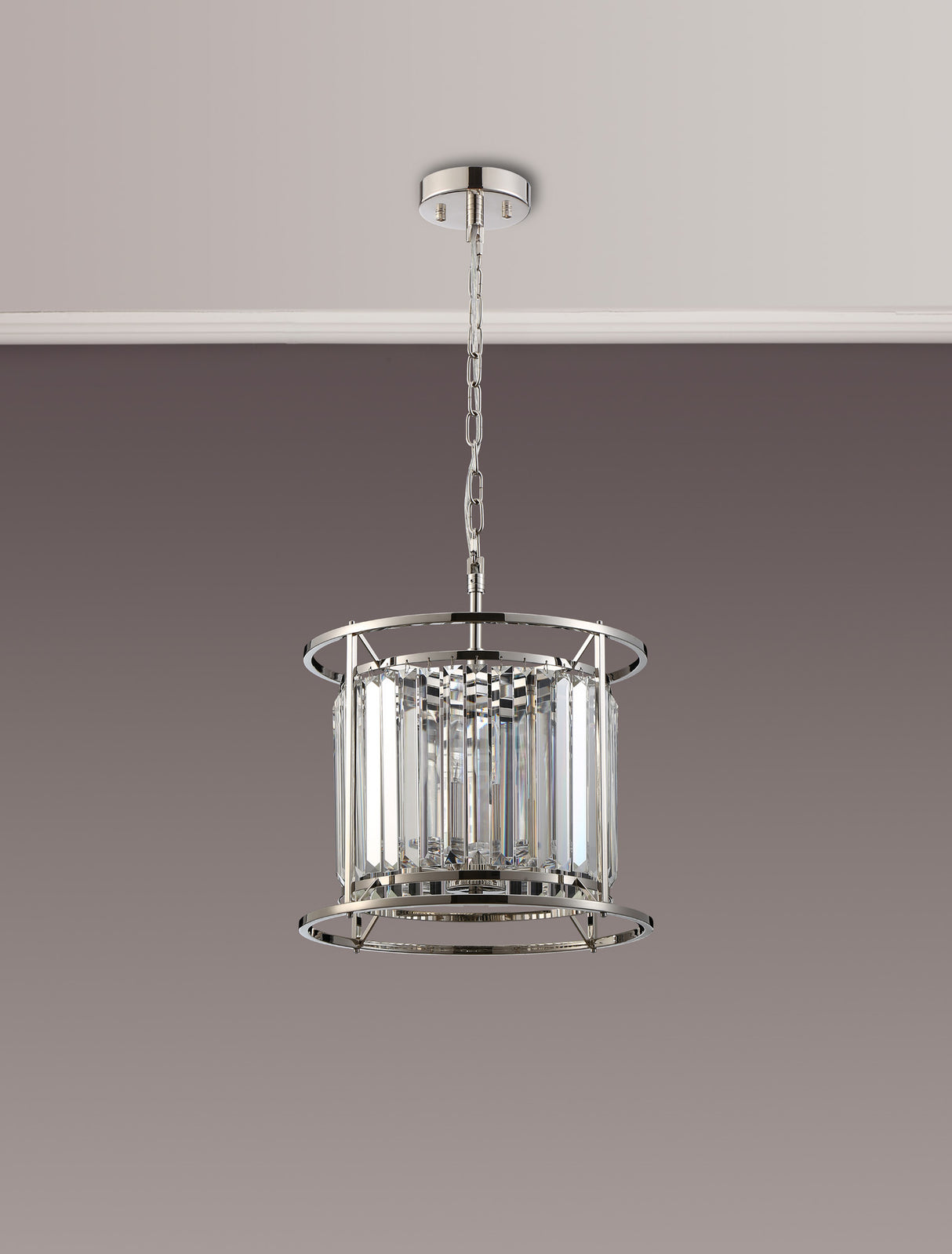 Buckley Pendant / Semi Ceiling Convertible, 3 x E14, Polished Nickel / Clear