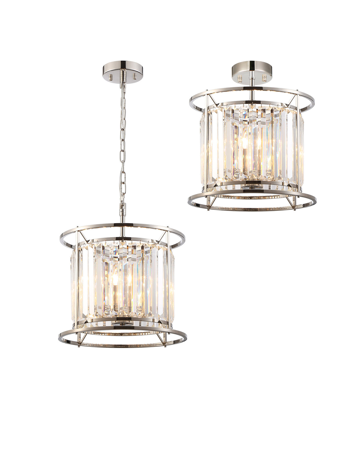 Buckley Pendant / Semi Ceiling Convertible, 3 x E14, Polished Nickel / Clear