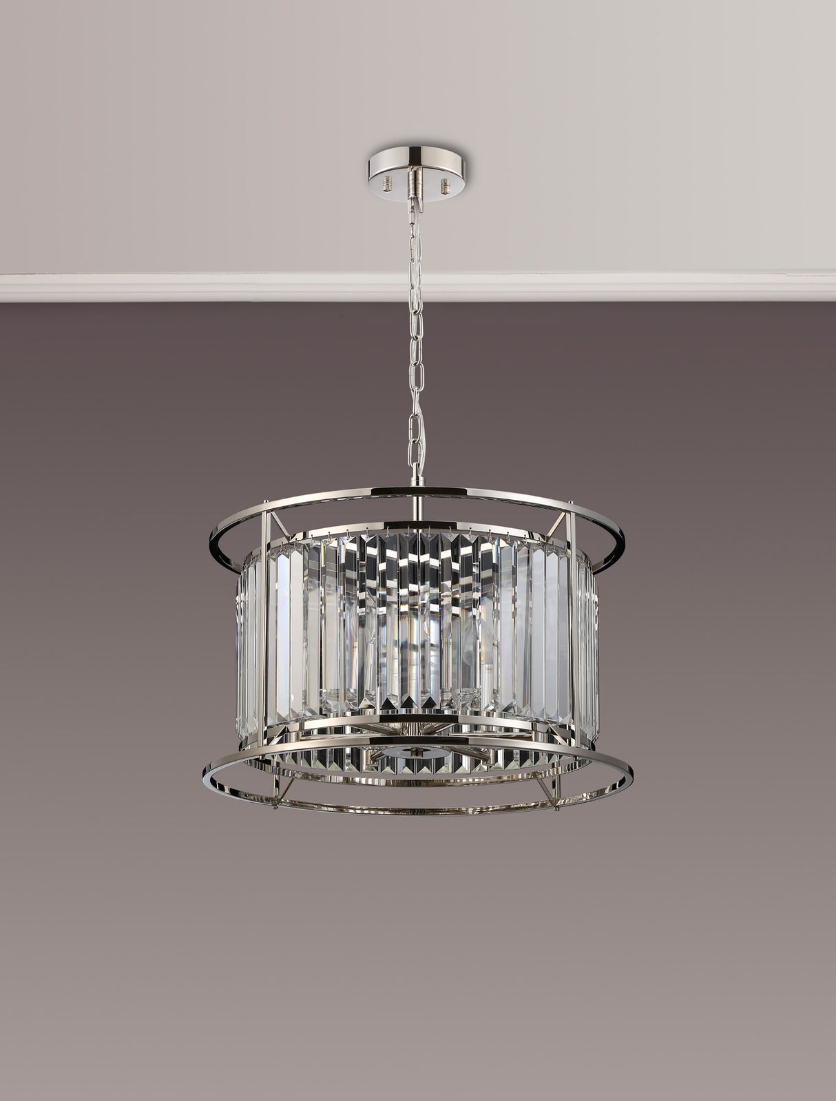 Buckley Pendant / Semi Ceiling Convertible, 6 x E14, Polished Nickel / Clear