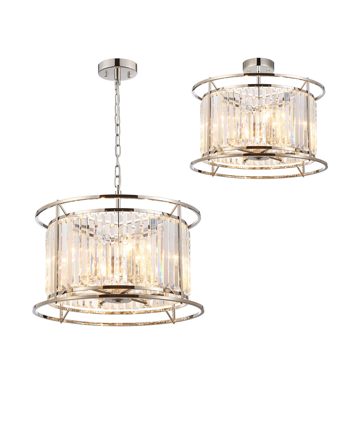 Buckley Pendant / Semi Ceiling Convertible, 6 x E14, Polished Nickel / Clear