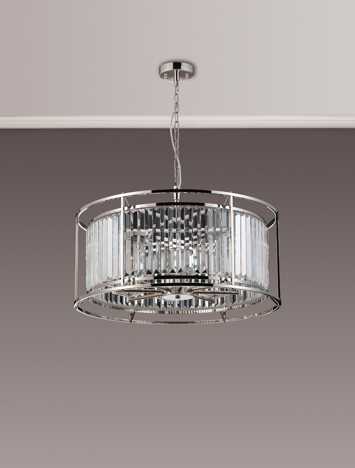 Buckley Pendant / Semi Ceiling Convertible, 8 x E14, Polished Nickel / Clear