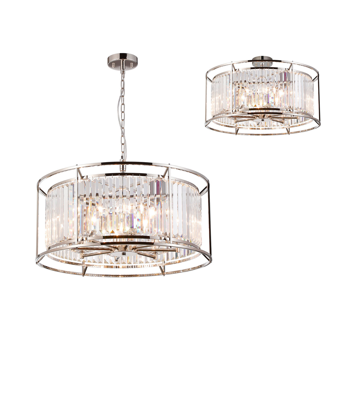 Buckley Pendant / Semi Ceiling Convertible, 8 x E14, Polished Nickel / Clear