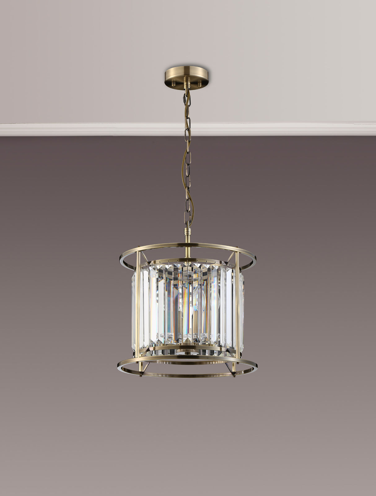 Buckley Pendant / Semi Ceiling Convertible, 3 x E14, Antique Brass / Clear