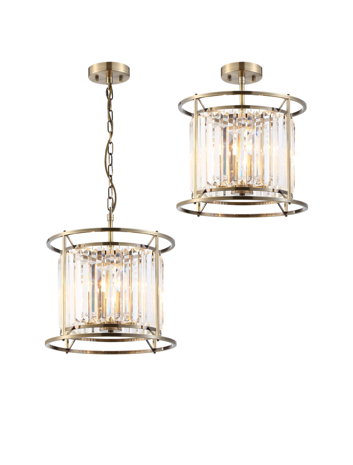 Buckley Pendant / Semi Ceiling Convertible, 3 x E14, Antique Brass / Clear