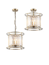 Buckley Pendant / Semi Ceiling Convertible, 3 x E14, Antique Brass / Clear